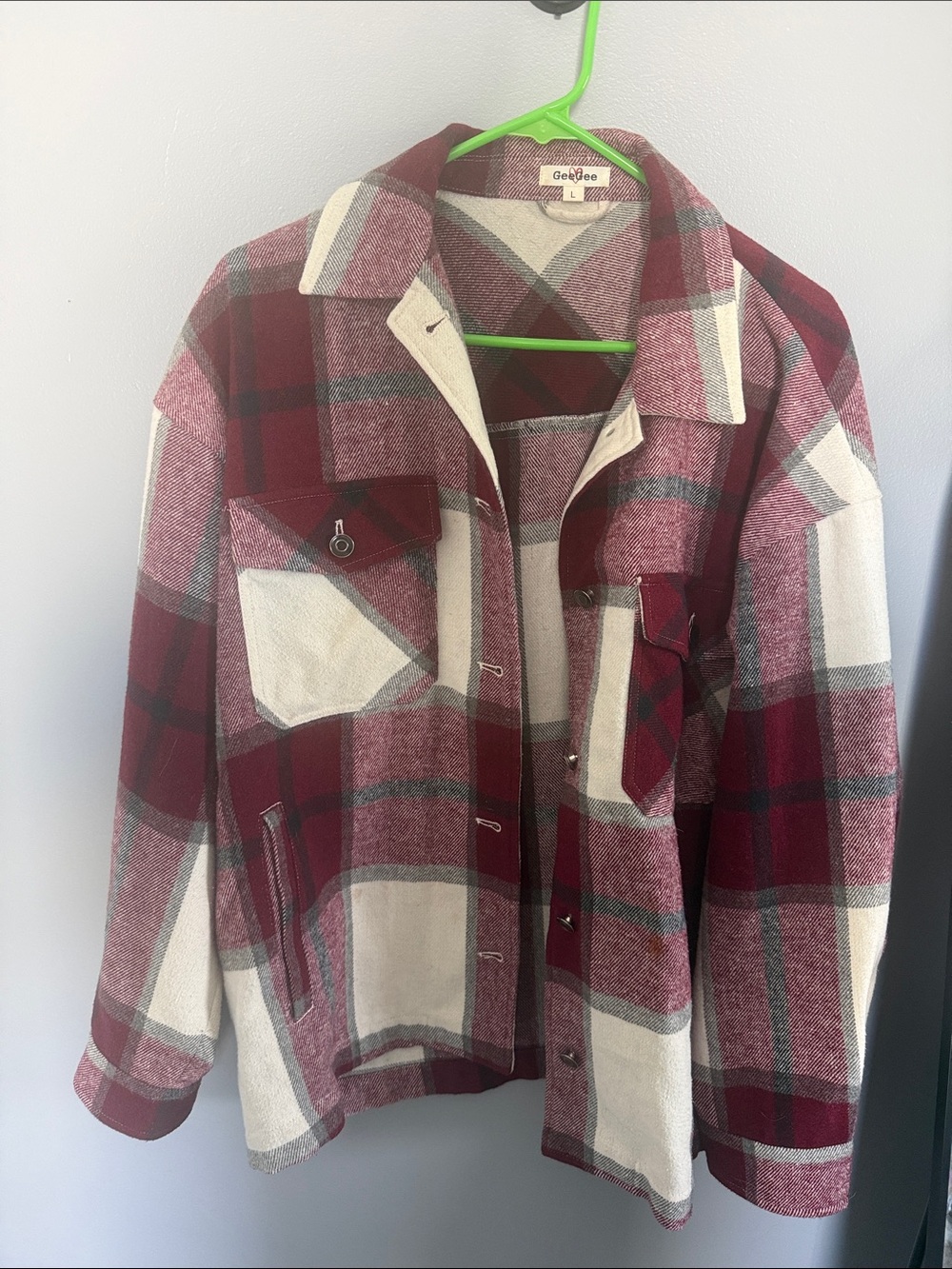 GeeGee Burgundy & Cream Plaid Utility Jacket